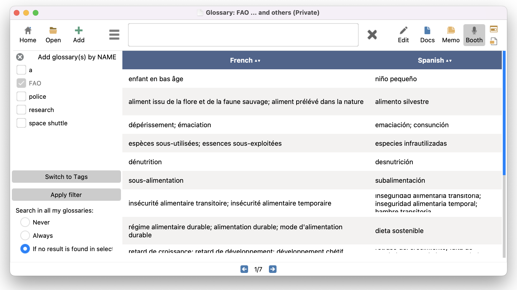 InterpretBank activate extra glossaries panel