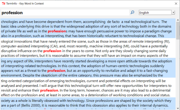 InterpretBank concordancer term in context window