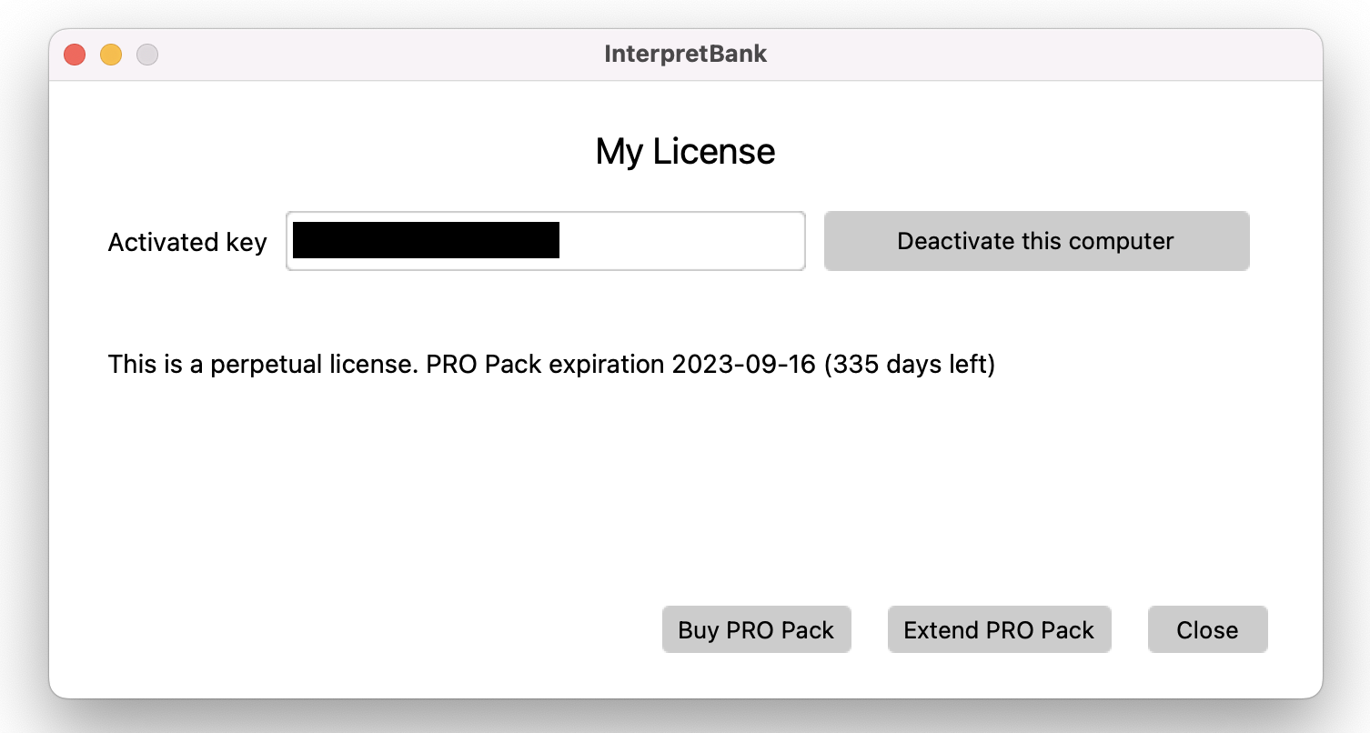 InterpretBank Desktop license activation window
