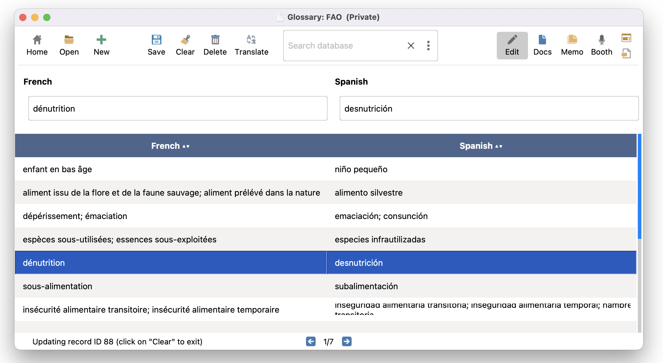 InterpretBank edit glossary view