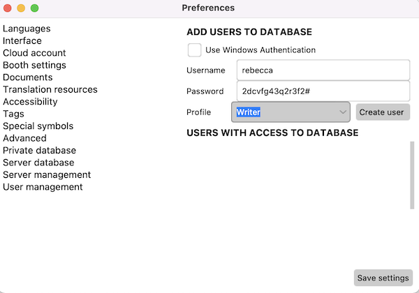 InterpretBank Enterprise user management settings