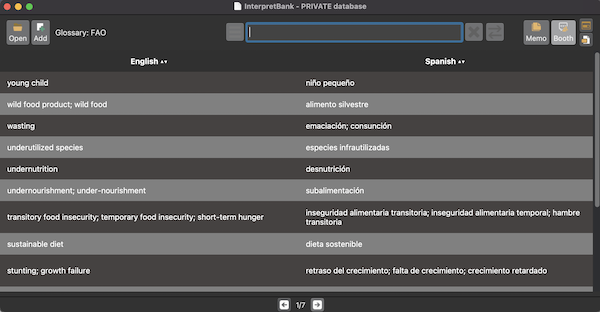 InterpretBank live search bar on top