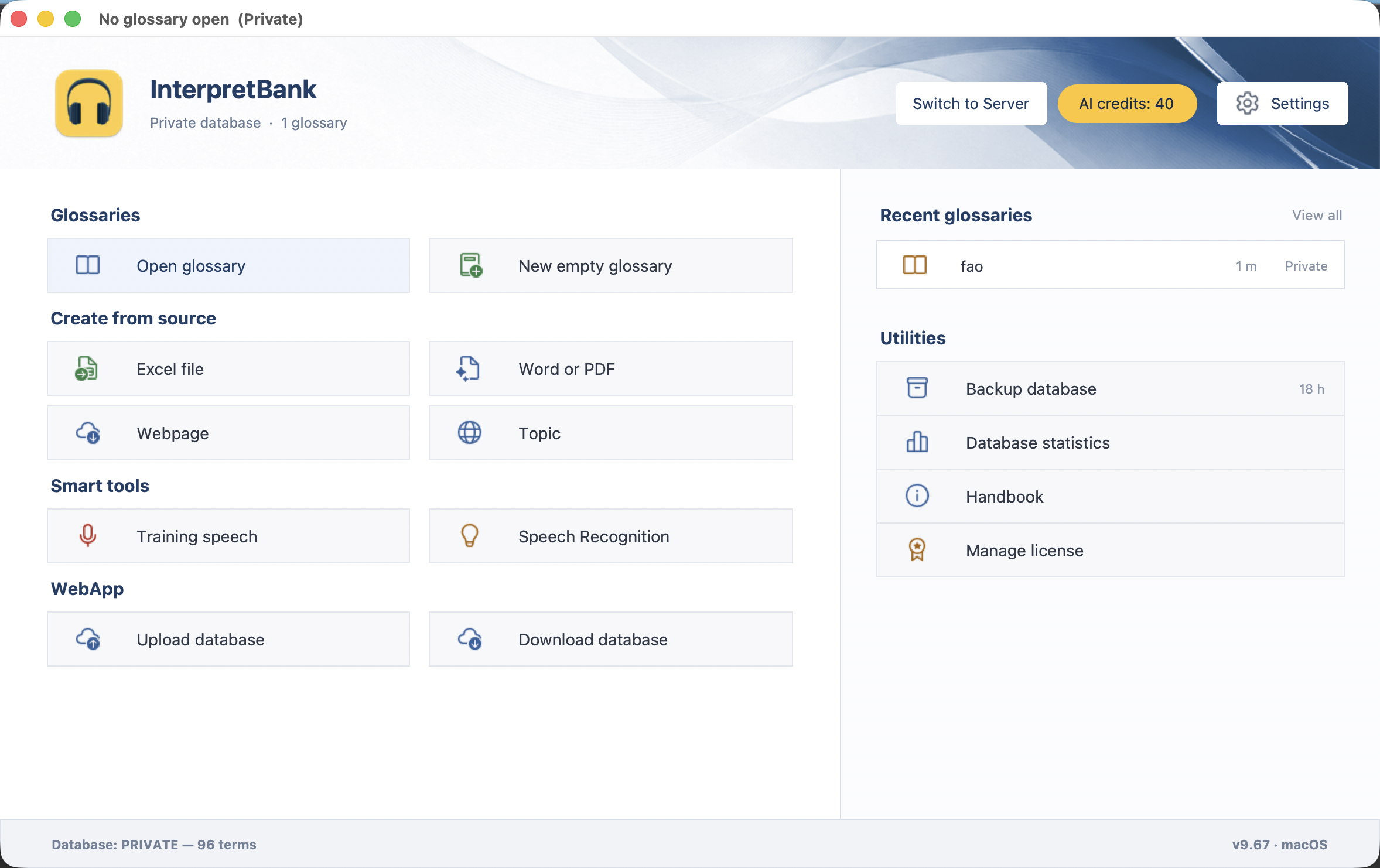 InterpretBank WebApp dashboard